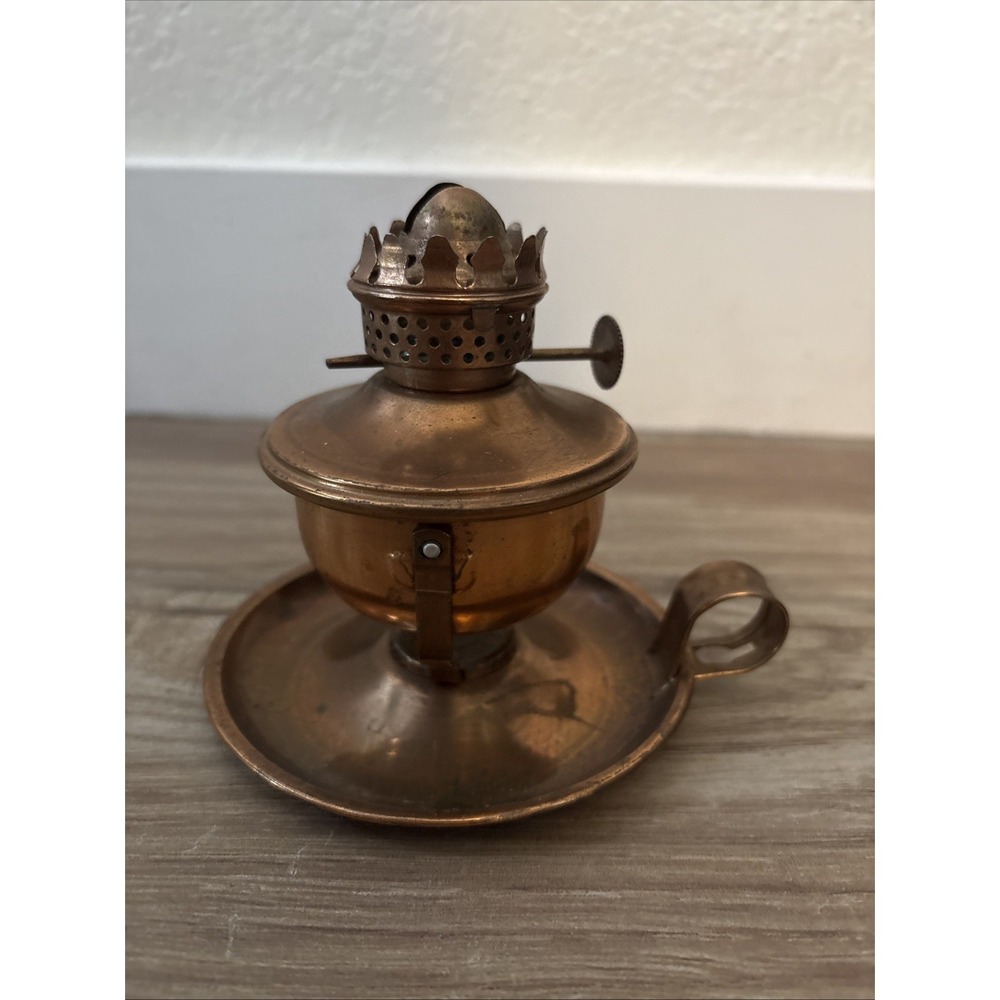 Vintage Copper Metal Swivel Oil Lamp with Finger Loop Antique Brass Finish